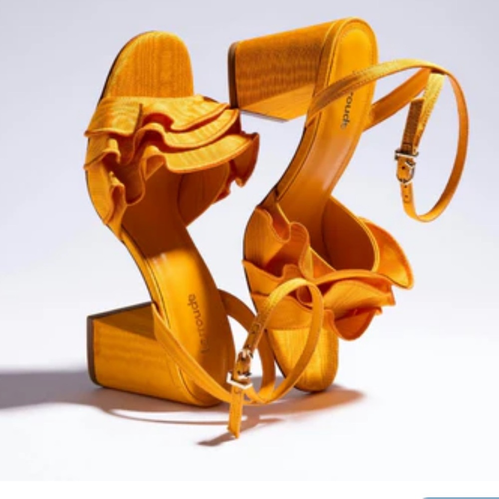 LARROUDÉ
SELENA RUFFLE SANDAL IN MANGO FABRIC